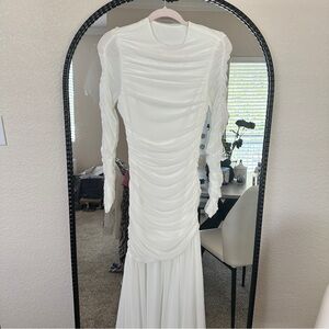 SHEIN White Long Sleeve Ruched Dress size Small